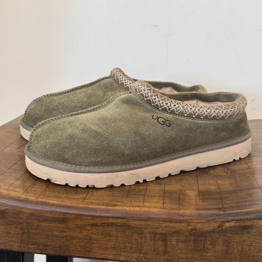 UGG Tasman Slippers Women’s 9 Olive Green Suede Shearling Lined Slip On